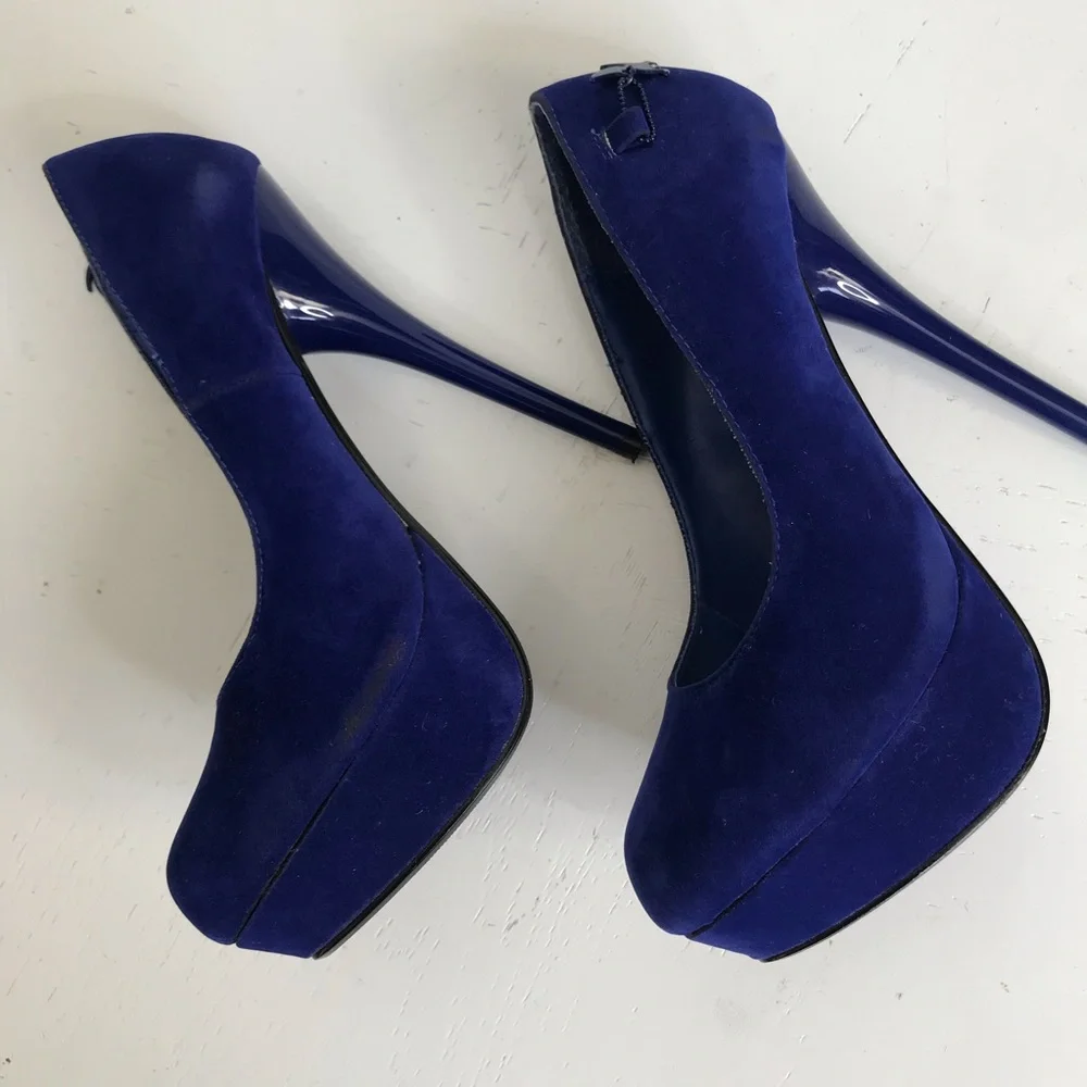Sheikh 5.5 cool blue platform pumps